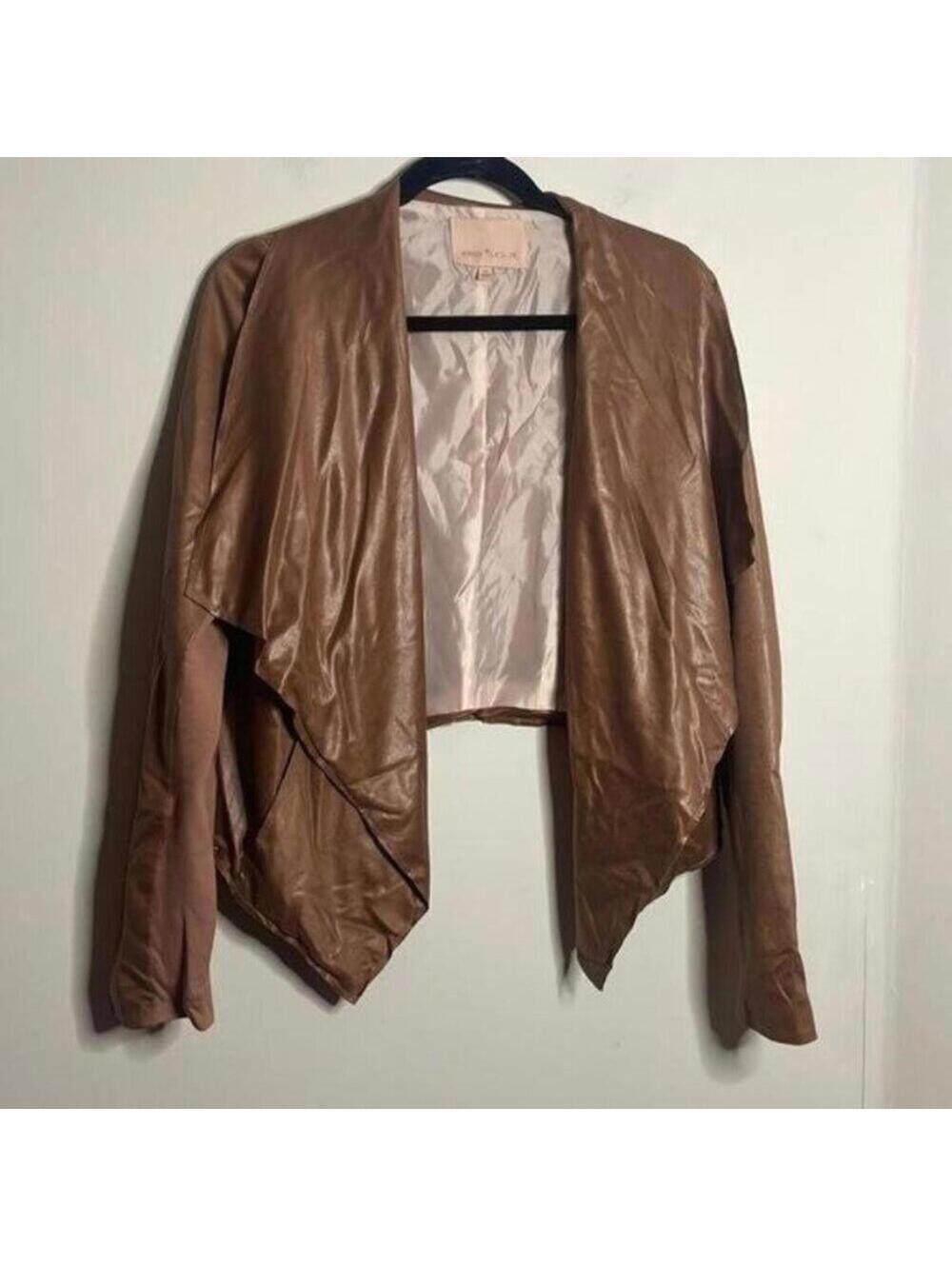 Gibson Latimer Brown Open Front Handkerchief Hem Moto Grunge Jacket biker